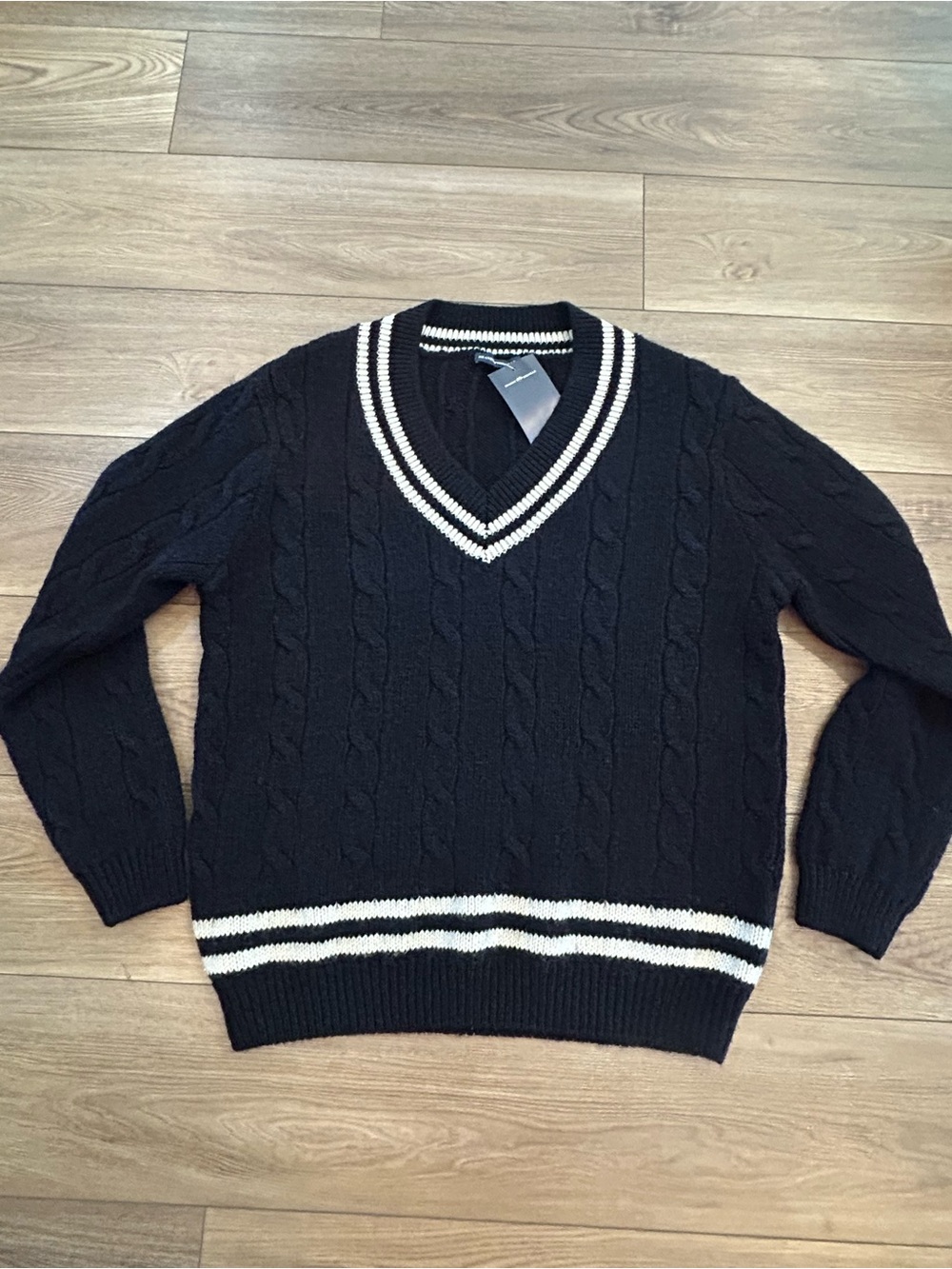 NWT Brandy Melville Nikki Navy Cable Knit Varsity V-Neck Sweater